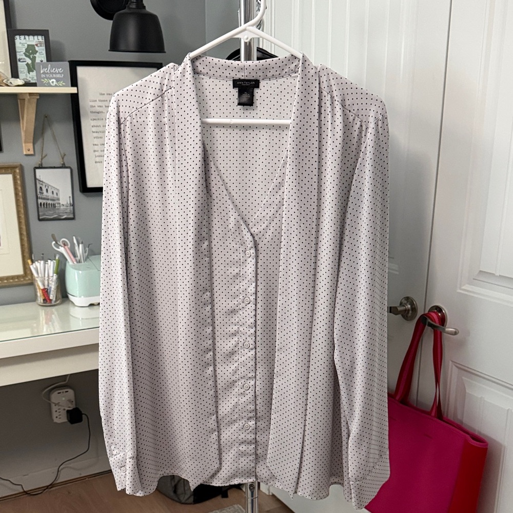 Ann Taylor Factory Black and White Polka Dot Blouse